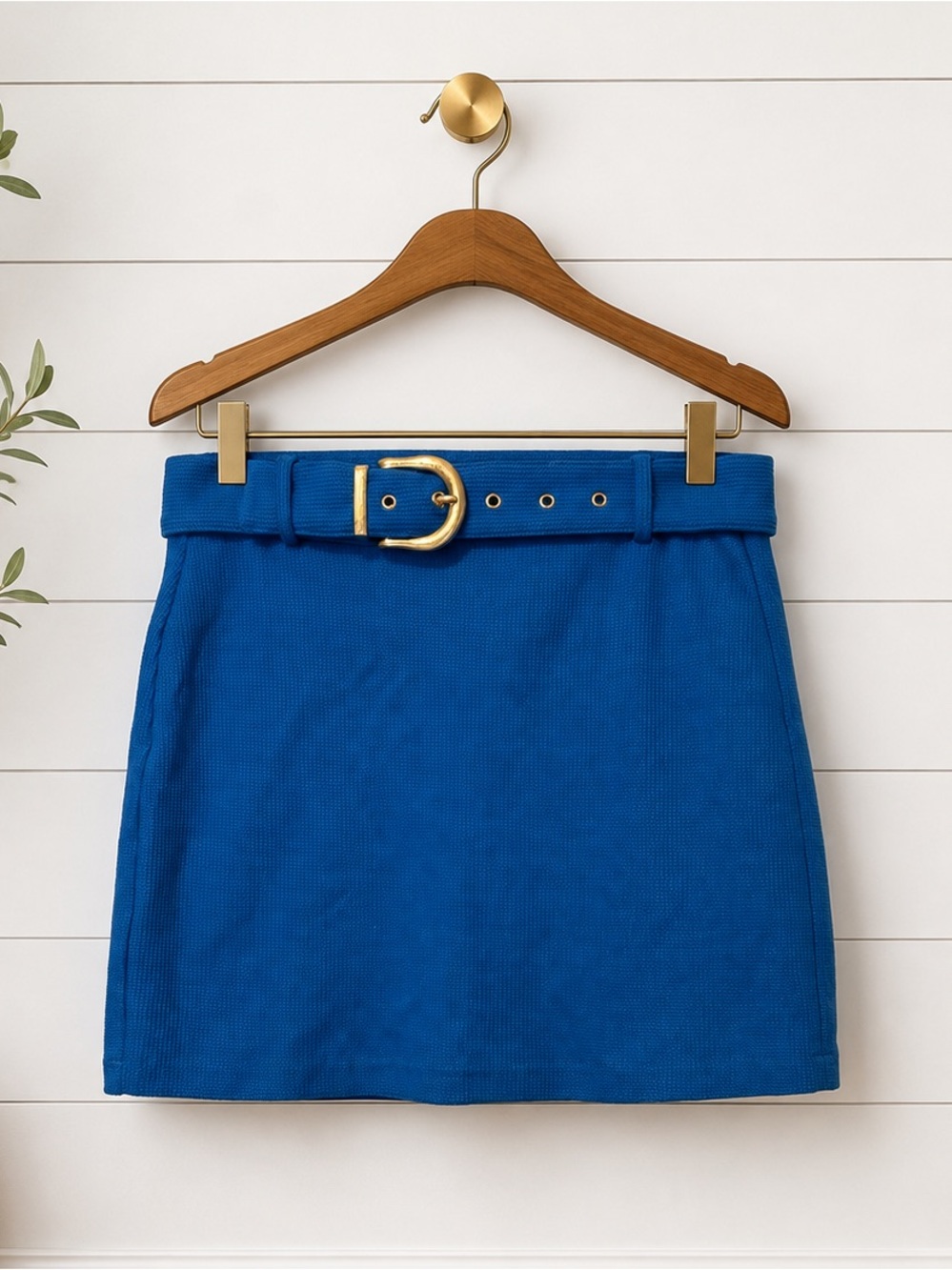 💙 Fashion Nova Cobalt Blue Belted Mini Skirt Gold Buckle Size Medium